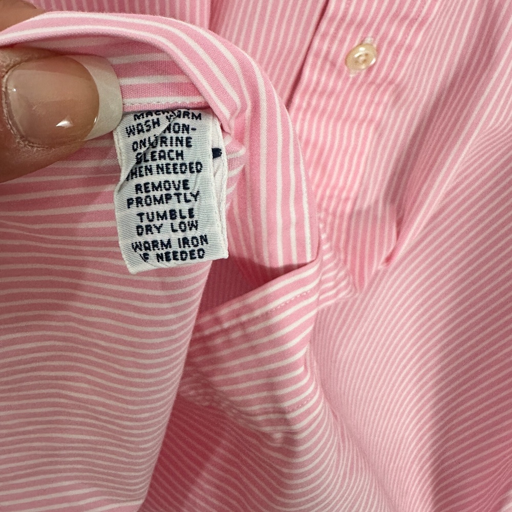 Ralph Lauren Button Up Shirt Mens 16.5 Pink White Striped Cotton Classic‎ Fit - Picture 6 of 8